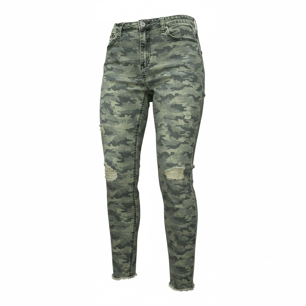 Wishlist Jeans Womens XL Green Camo Distressed Skinny Jeans High Rise